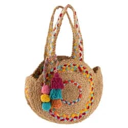 Hnědá jutová kabelka s barevným prošitím Tass - Ø31*21 cm J-Line by Jolipa