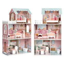 Domeček pro panenky ECOTOYS: BARBIE s nábytkem růžový