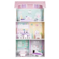 ECOTOYS Dřevěný domeček pro panenky růžový