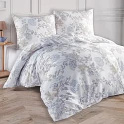 BedTex povlečení ELEGANCE, květinový vzor, bílo-modré, bavlněný satén, 140x200cm + 70x90cm