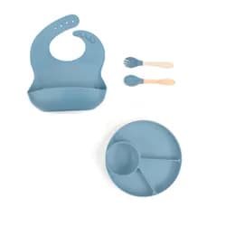 PupyHou Dětská silikonová jídelní sada PupyHou, 4-dílná Barva: Blue (modrá)