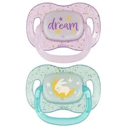 Canpol babies Dudlík svítící silikonový symetrický NIGHTGLOW 6-18m 2ks holka